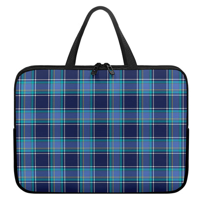 Blue And Teal Tartan Pattern Print Laptop Sleeve With Handle