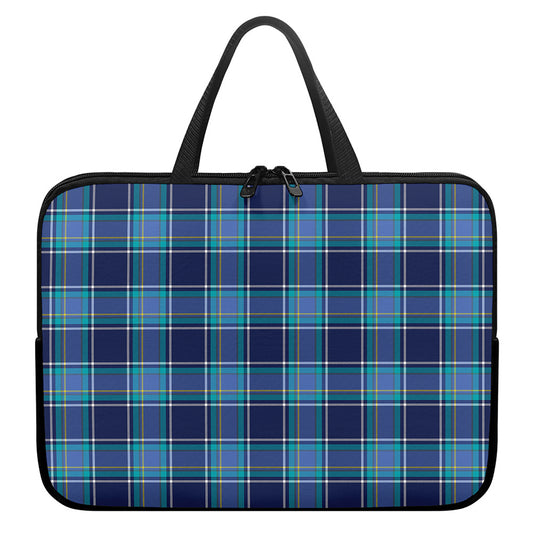 Blue And Teal Tartan Pattern Print Laptop Sleeve With Handle