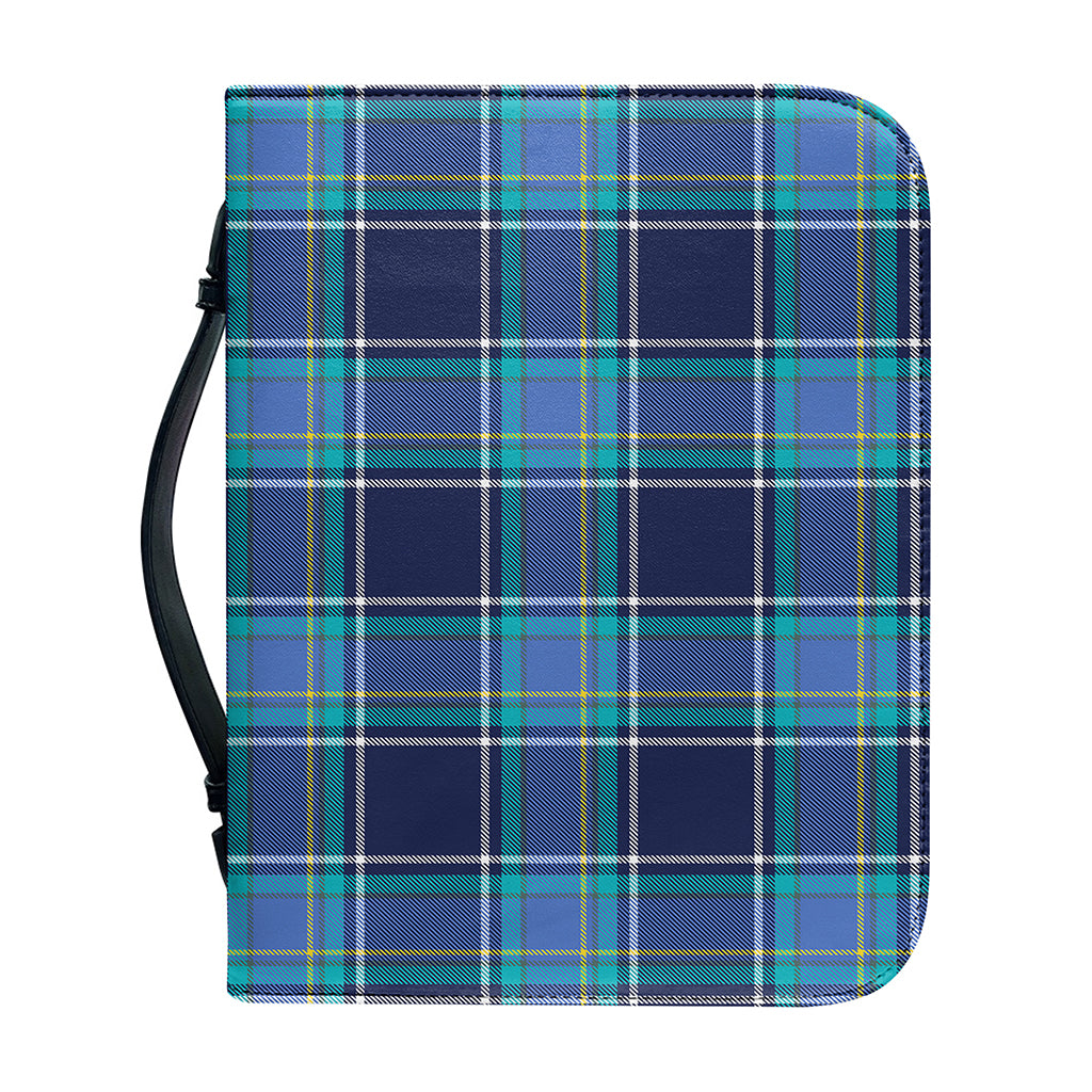 Blue And Teal Tartan Pattern Print Leather Bible Cover