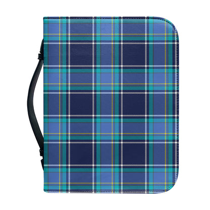 Blue And Teal Tartan Pattern Print Leather Bible Cover
