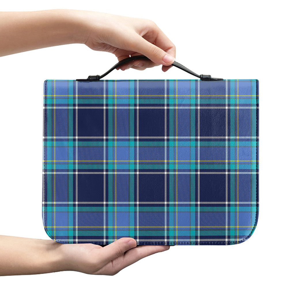 Blue And Teal Tartan Pattern Print Leather Bible Cover
