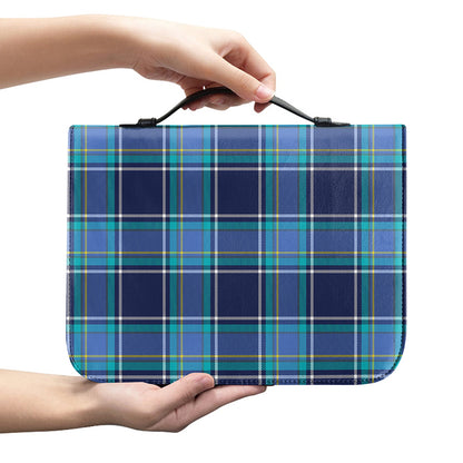 Blue And Teal Tartan Pattern Print Leather Bible Cover