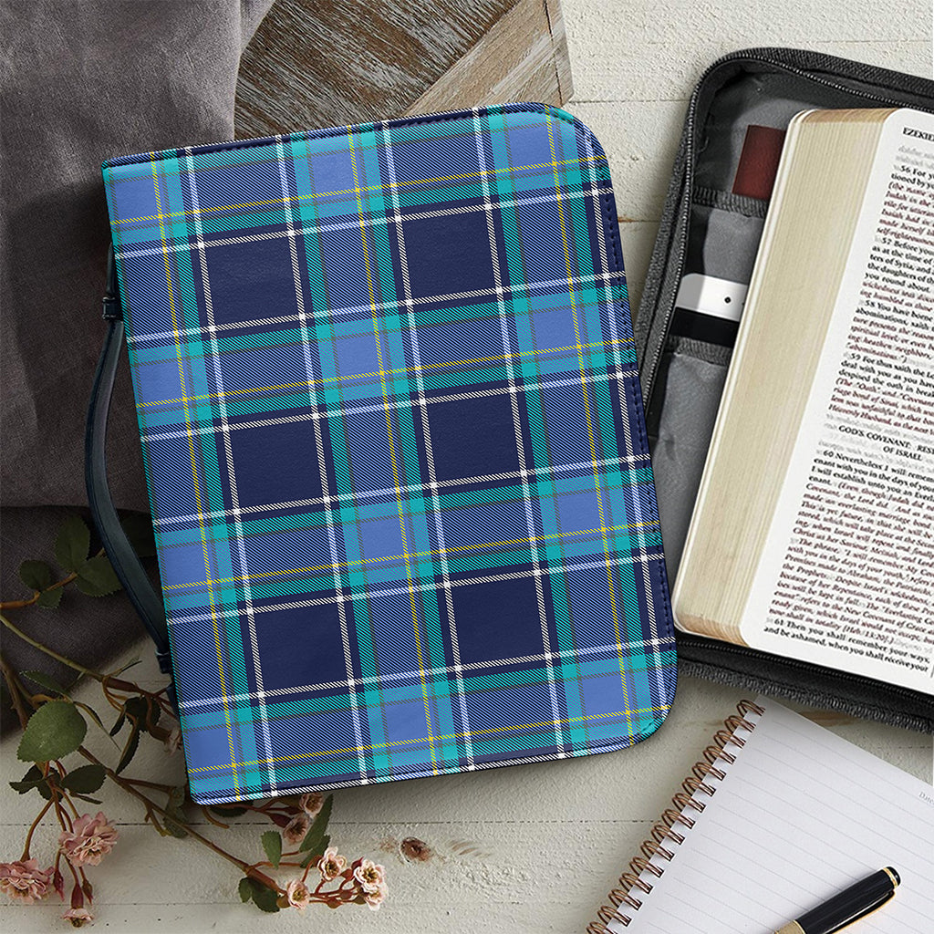 Blue And Teal Tartan Pattern Print Leather Bible Cover