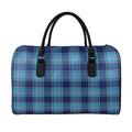 Blue And Teal Tartan Pattern Print Leather Duffel Bag