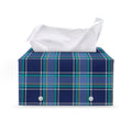 Blue And Teal Tartan Pattern Print Leather Tissue Box Cover