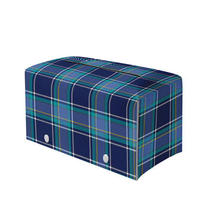 Blue And Teal Tartan Pattern Print Leather Tissue Box Cover