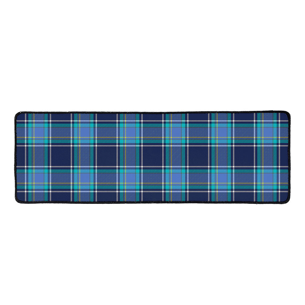 Blue And Teal Tartan Pattern Print Long Kitchen Mat