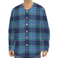 Blue And Teal Tartan Pattern Print Long Sleeve Baseball Jersey