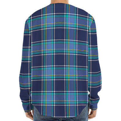 Blue And Teal Tartan Pattern Print Long Sleeve Baseball Jersey