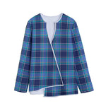 Blue And Teal Tartan Pattern Print Long Sleeve Short Coat