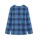 Blue And Teal Tartan Pattern Print Long Sleeve Short Coat