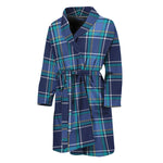 Blue And Teal Tartan Pattern Print Men's Bathrobe