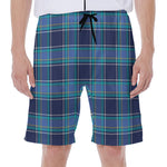 Blue And Teal Tartan Pattern Print Men's Beach Shorts