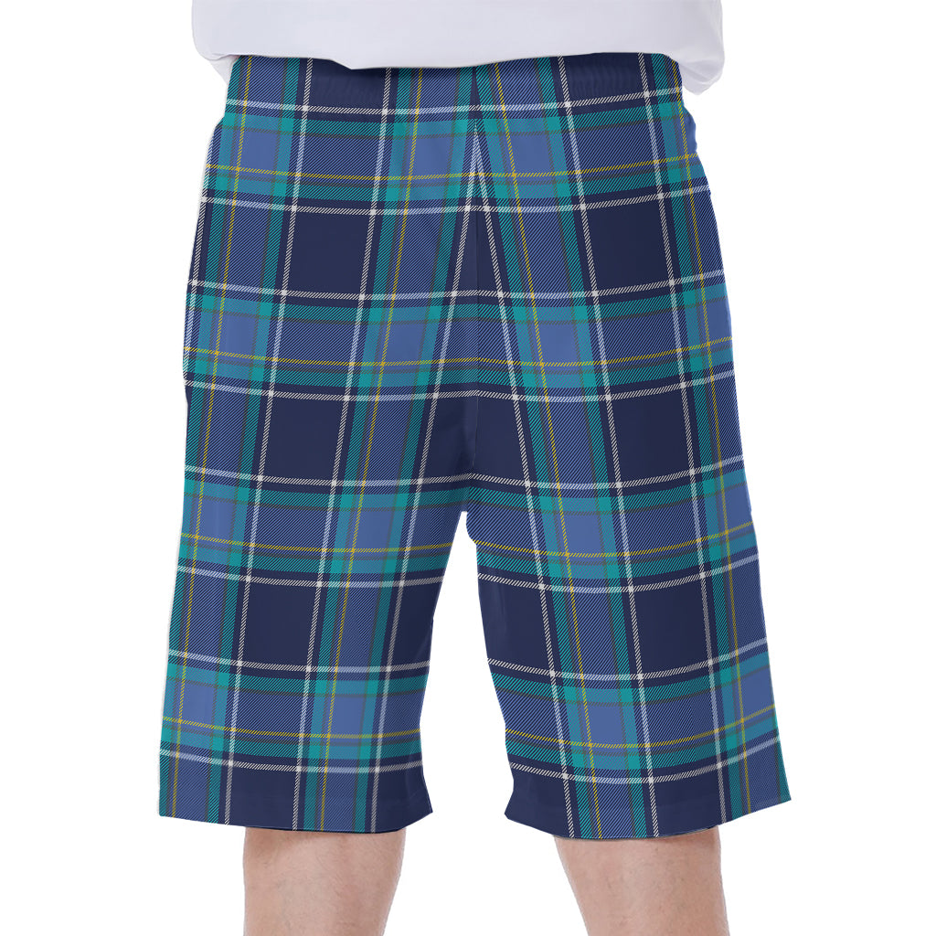Blue And Teal Tartan Pattern Print Men's Beach Shorts