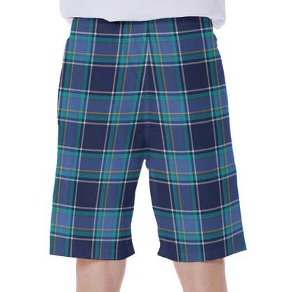 Blue And Teal Tartan Pattern Print Men's Beach Shorts
