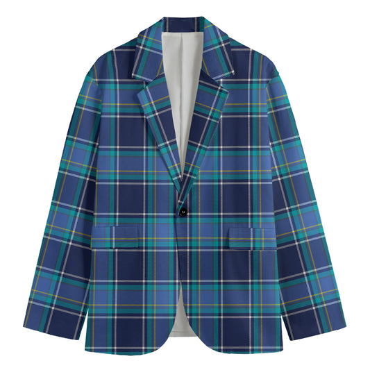 Blue And Teal Tartan Pattern Print Men's Blazer