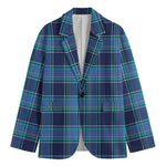Blue And Teal Tartan Pattern Print Men's Blazer
