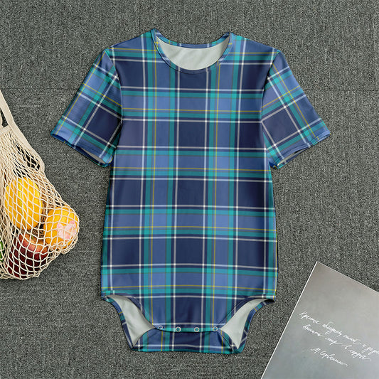 Blue And Teal Tartan Pattern Print Men's Bodysuit