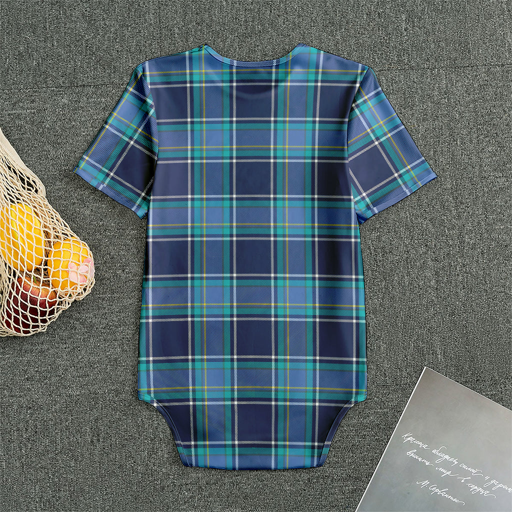 Blue And Teal Tartan Pattern Print Men's Bodysuit