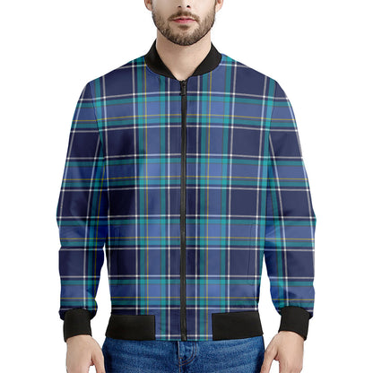 Blue And Teal Tartan Pattern Print Men's Bomber Jacket