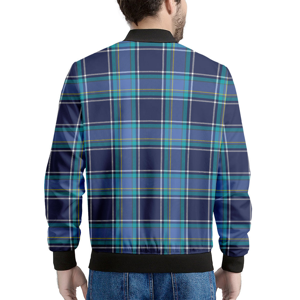Blue And Teal Tartan Pattern Print Men's Bomber Jacket