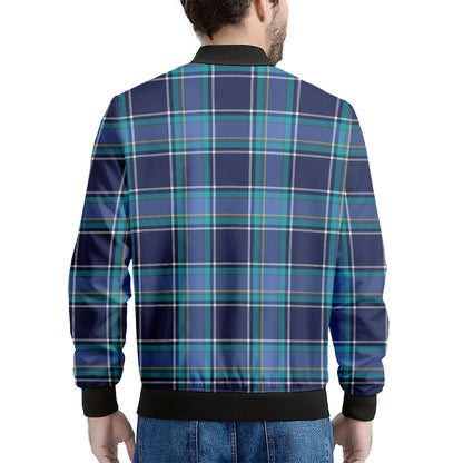 Blue And Teal Tartan Pattern Print Men's Bomber Jacket