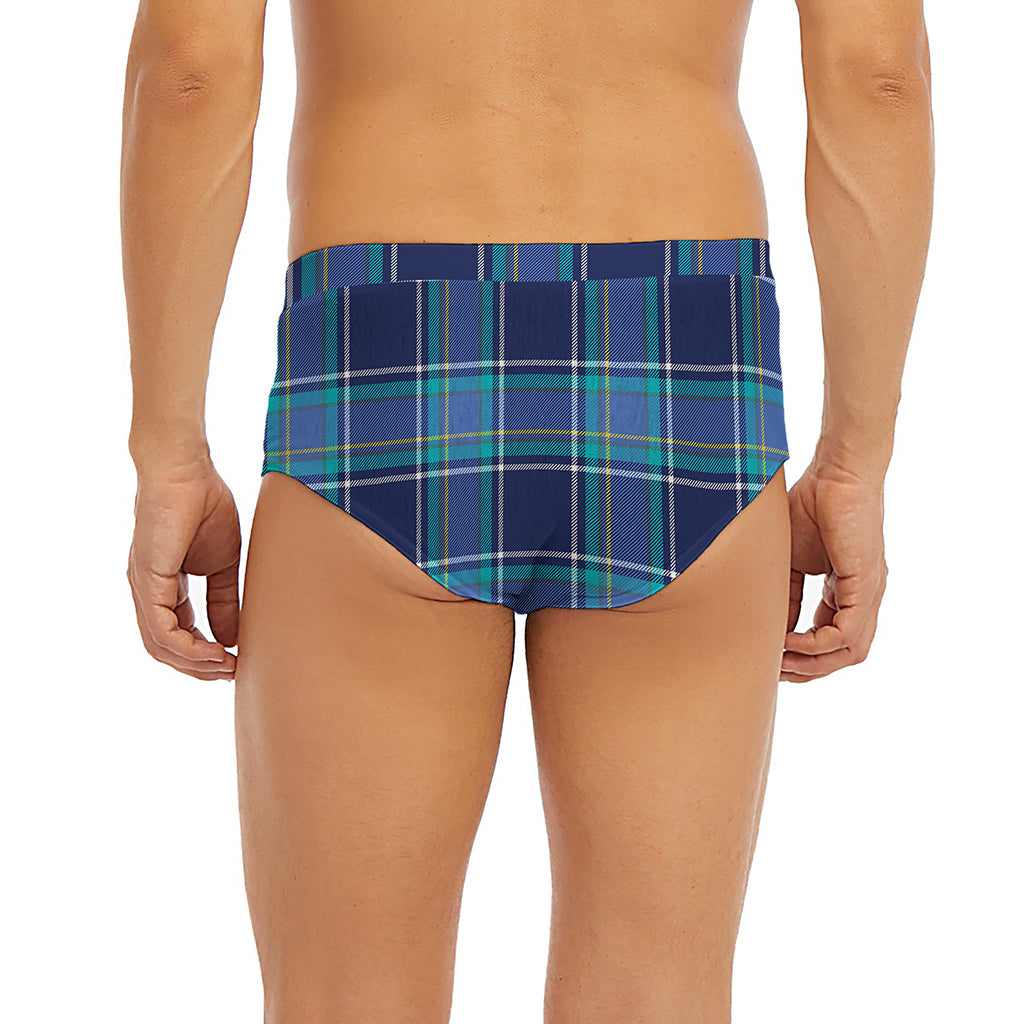 Blue And Teal Tartan Pattern Print Men's Briefs