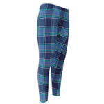 Blue And Teal Tartan Pattern Print Men's Compression Pants