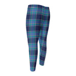 Blue And Teal Tartan Pattern Print Men's Compression Pants