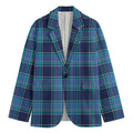 Blue And Teal Tartan Pattern Print Men's Cotton Blazer