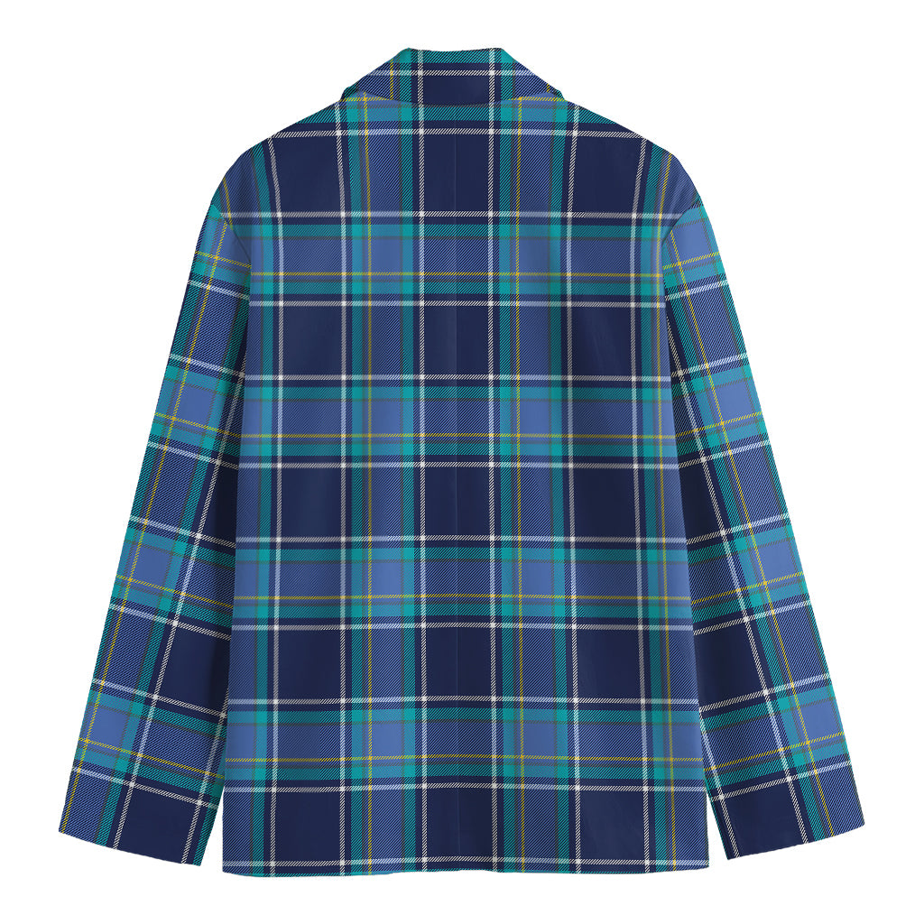 Blue And Teal Tartan Pattern Print Men's Cotton Blazer