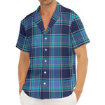 Blue And Teal Tartan Pattern Print Men's Deep V-Neck Shirt