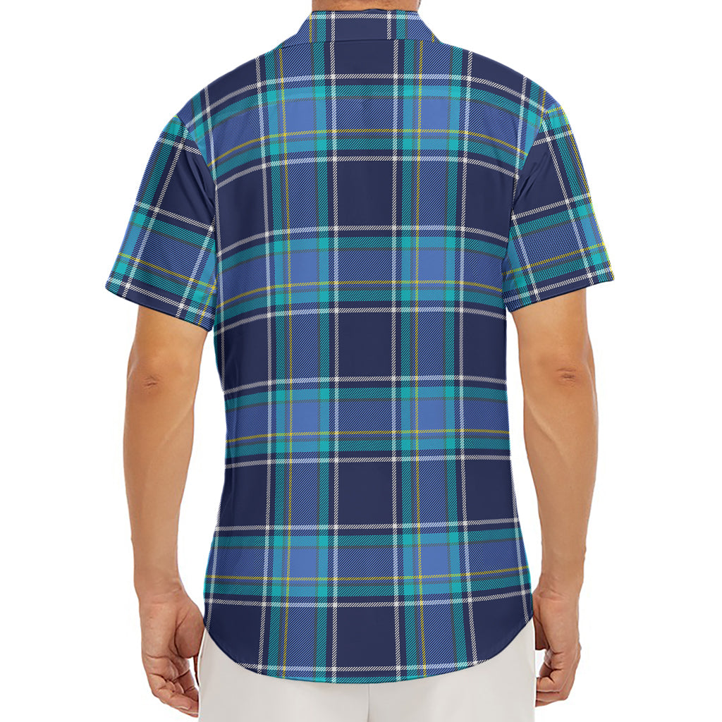 Blue And Teal Tartan Pattern Print Men's Deep V-Neck Shirt