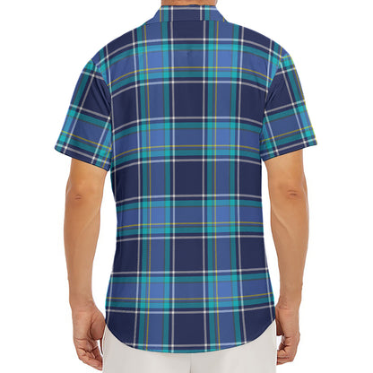 Blue And Teal Tartan Pattern Print Men's Deep V-Neck Shirt