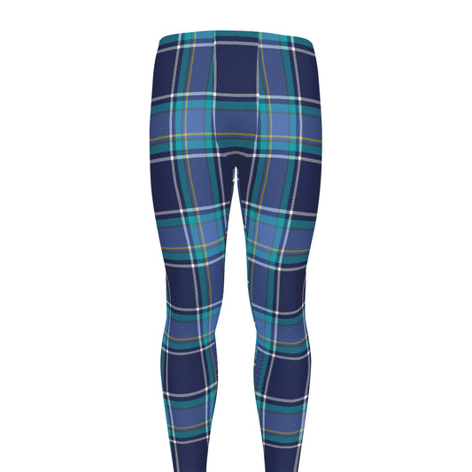 Blue And Teal Tartan Pattern Print Men's leggings