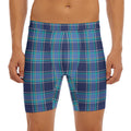 Blue And Teal Tartan Pattern Print Men's Long Boxer Briefs