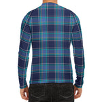 Blue And Teal Tartan Pattern Print Men's Long Sleeve Rash Guard