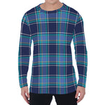 Blue And Teal Tartan Pattern Print Men's Long Sleeve T-Shirt