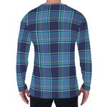 Blue And Teal Tartan Pattern Print Men's Long Sleeve T-Shirt