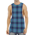 Blue And Teal Tartan Pattern Print Men's Muscle Tank Top