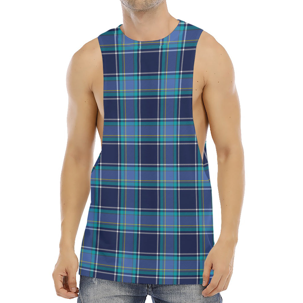 Blue And Teal Tartan Pattern Print Men's Muscle Tank Top