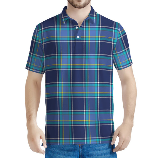 Blue And Teal Tartan Pattern Print Men's Polo Shirt