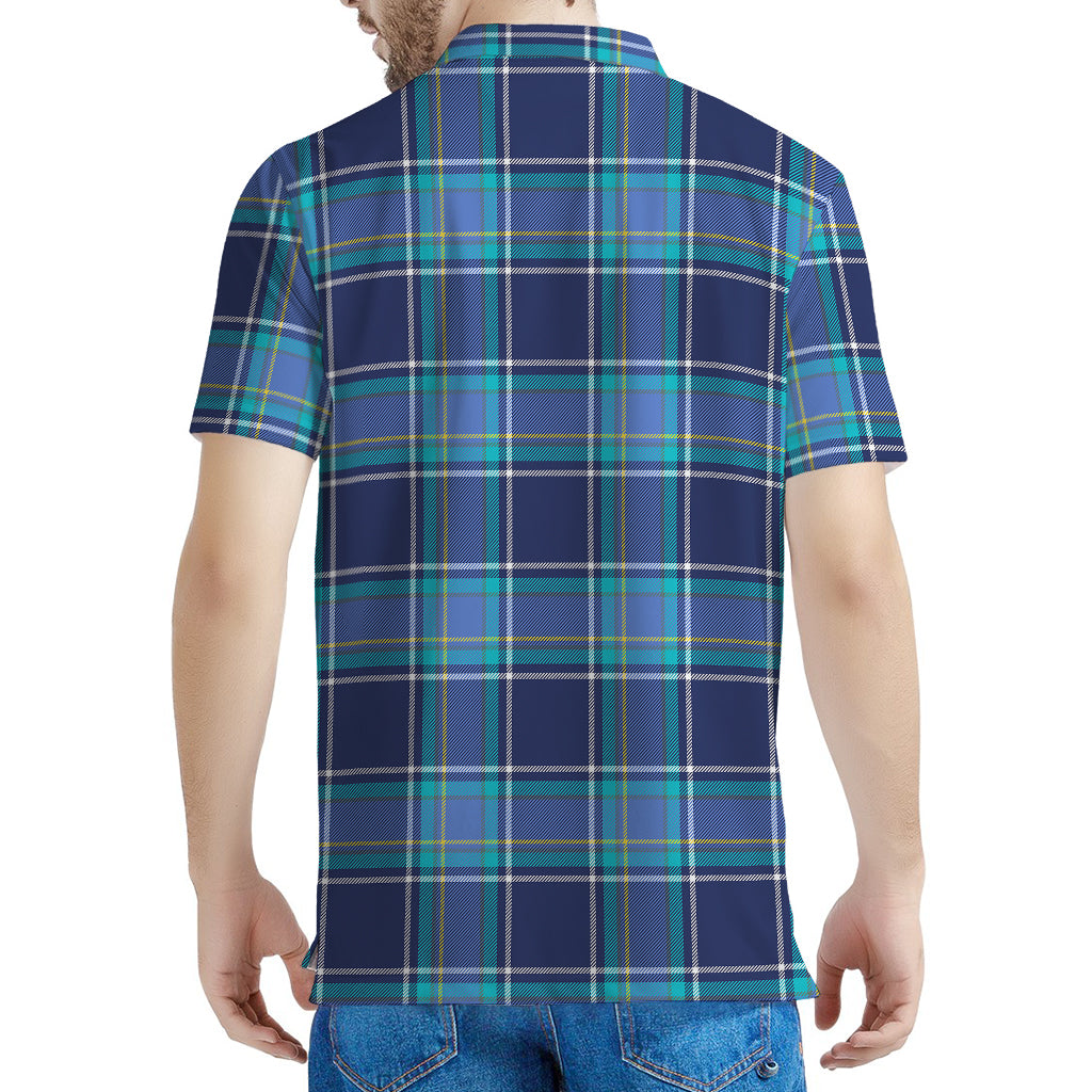 Blue And Teal Tartan Pattern Print Men's Polo Shirt