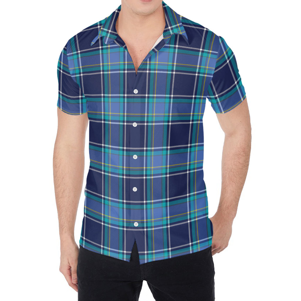 Blue And Teal Tartan Pattern Print Men's Shirt