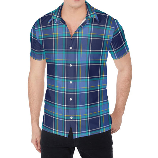 Blue And Teal Tartan Pattern Print Men's Shirt