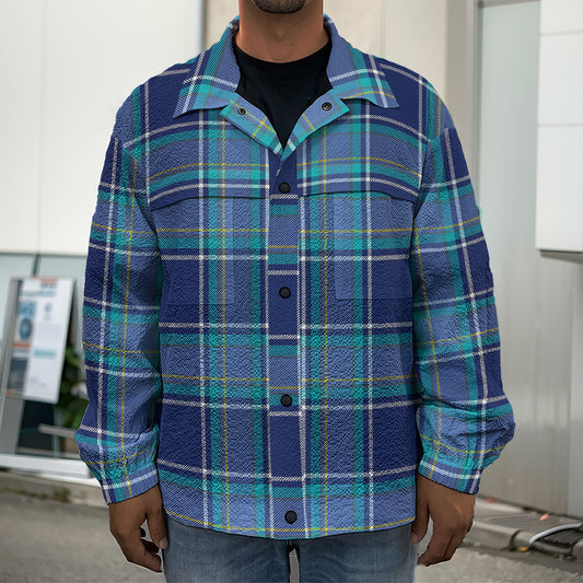 Blue And Teal Tartan Pattern Print Men's Shirt Jacket