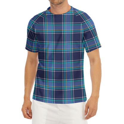Blue And Teal Tartan Pattern Print Men's Short Sleeve Rash Guard