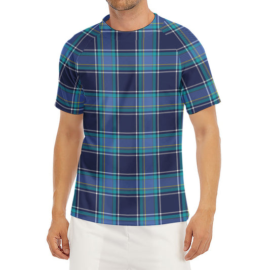 Blue And Teal Tartan Pattern Print Men's Short Sleeve Rash Guard