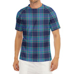 Blue And Teal Tartan Pattern Print Men's Short Sleeve Rash Guard