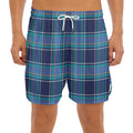 Blue And Teal Tartan Pattern Print Men's Split Running Shorts
